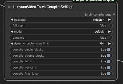 HunyuanVideo Torch Compile Settings ノードの画像